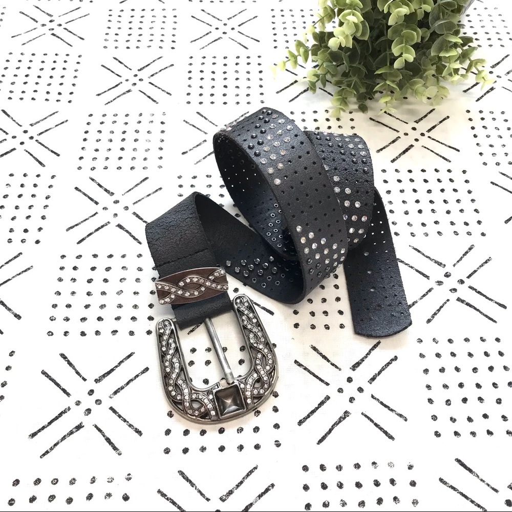 Black Embellished Women's Belt with Decorative Buckle